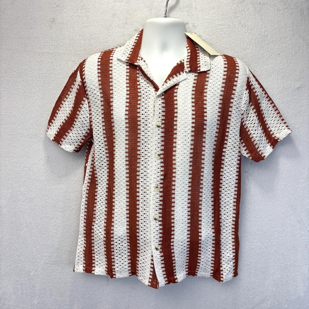 NWT San Francisco Work Shirts Open Knit Button Up Shirt Mens Small Orange White